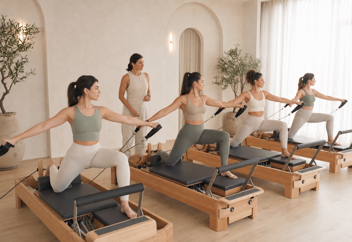 Dört kişilik butik Grup Reformer dersi